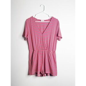 Pink Lily Red White Striped Romper Womens Large V-Neck Short Sleeve Summer Beach
